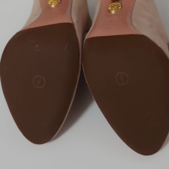 Authentic designer Aquazzura Sandy Pump Block Heel Suede Bows tan beige  7.5 - Picture 10 of 10